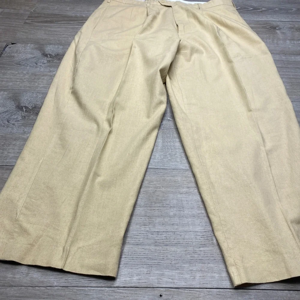 Trust Dress Pants Mens 38x26 Beige Linen Blend Pleated Wide Leg Casual Summer